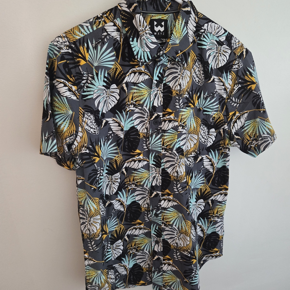 Men's Leaf Print Casual Shirt - Black, Yellow, Blue